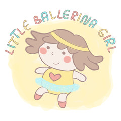 Sweet little baby ballerina girl in tutu skirt dancing, colorful vector hand drawn style illustration