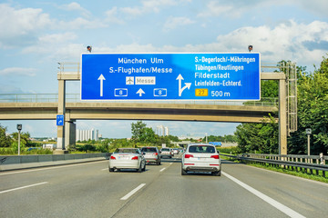 freeway road sign on Autobahn A8, Stuttgart / Munich / Ulm