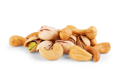 Assorted mixed nuts on white background