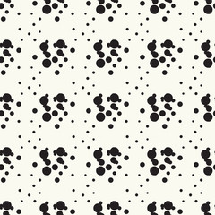 Naklejka na ściany i meble Seamless pattern halftone design. Modern textile print with dots. Vector fashion background. Grunge dirty circles.