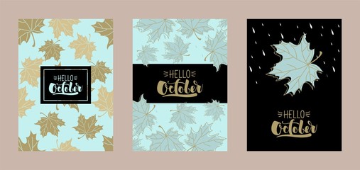 Set of autumn hand lettering cards. Design for poster, card, invitation, placard, brochure, flyer. Vector templates.