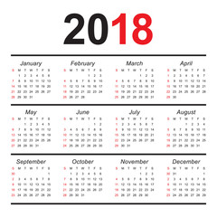 Year 2018 calendar vector