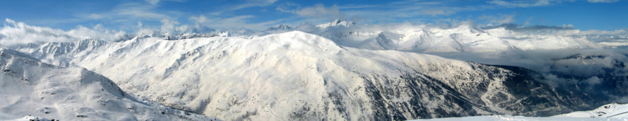 High mountains under snow in the winter Panorama landscape