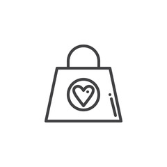 Shopping bag with heart icon vector, filled flat sign, solid pictogram isolated on white. Charity symbol, logo illustration