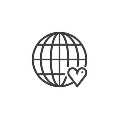 Earth globe with heart icon vector, filled flat sign, solid pictogram isolated on white. Charity symbol, logo illustration