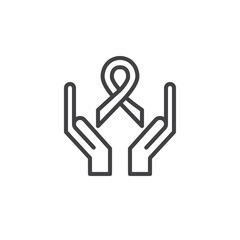 Hands with cancer award ribbon icon vector, filled flat sign, solid pictogram isolated on white. Charity symbol, logo illustration