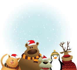 Christmas background with cartoon animals