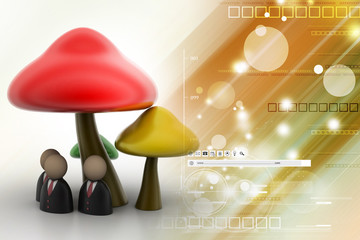 3d people icon under the mushrooms