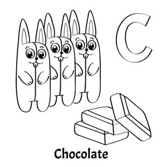 Vector alphabet letter C, coloring page. Chocolate