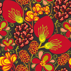 Floral seamless pattern. Hand drawn creative flowers or trees. Colorful artistic background. Abstract herb. Can be used for wallpaper, textiles, wrapping, card, cover. Vector illustration, eps10