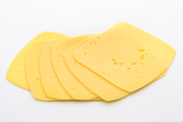 Cheese slices on the white background.