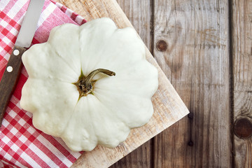 White pattypan squash (patty pan). Top view with copy space