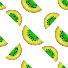 KIWI slices seamless pattern. Vector illustration of summer fruit isolated on white background. Can be used for printing on textile, pattern fills, textures or gift wrap and wallpapers