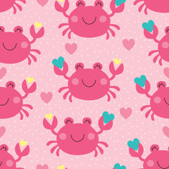 seamless pink crab pattern vector illustration