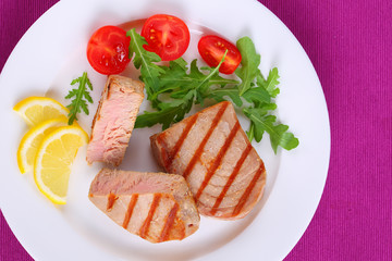 yummy grilled tuna steak with strips