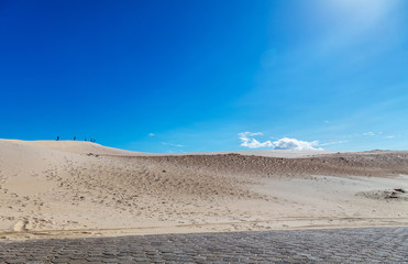 Fototapeta na wymiar Estrada, dunas e céu azul.