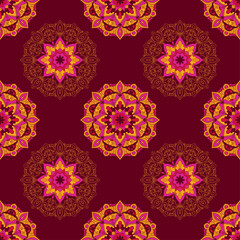 Seamless pattern with mandalas in beautiful colors. Vector background.