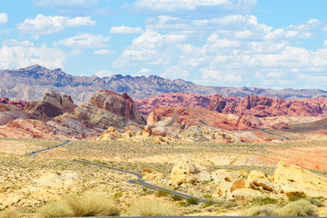 lonely desert road at valley of fire