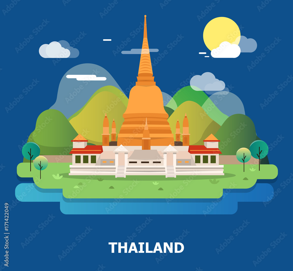 Wall mural Amazing holy temple in Thailand illustration design.vector