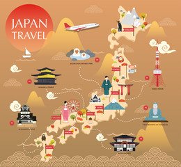 Japan landmark icons map for traveling