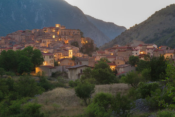 View of Italian Villalago old city in province of L'Aquila the Abruzzo region