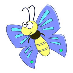 Cute cartoon butterfly  vector illustration isolated on white background.