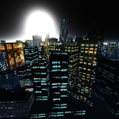night city, skyscrapers at night, 3D rendering
