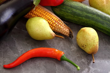 Autumn fruits and vegetables.
