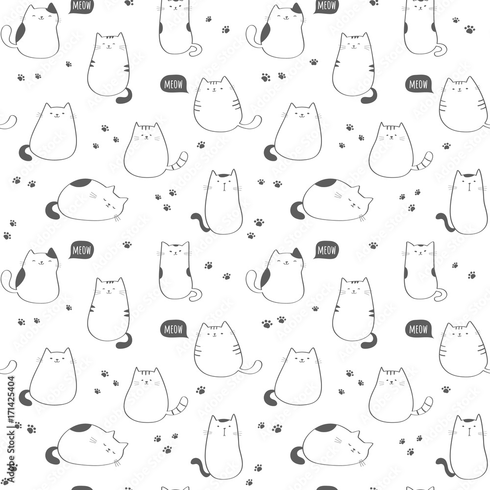 Wall mural seamless vector pattern with funny cute cats