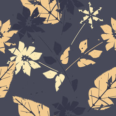 Autumn seamless pattern with decorative flowers and leaves - 171425496