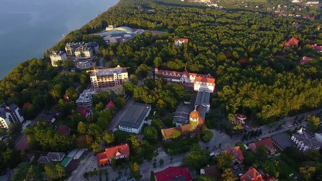 Top view of the Water Tower of Svetlogorsk in sunset