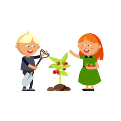 happy boy and girl doing garden design set
