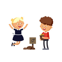happy boy and girl doing garden design set