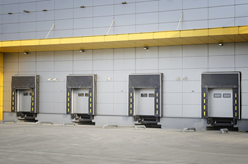 Detail of modern storage units building with sliding garage doors