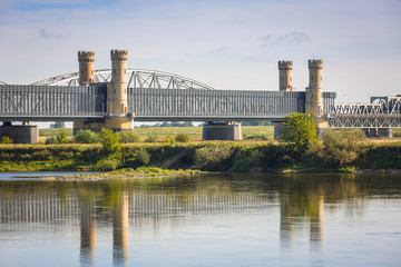 Old railway bridge over Vistula river in Tczew, Poland