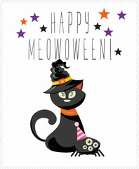 Happy Halloween vector greeting card with halloween monsters