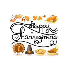 Happy Thanksgiving card. Autumn and thanksgiving food and symbol