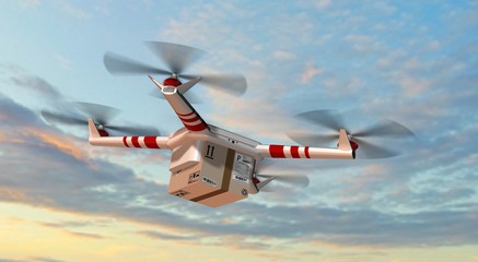 Obraz na płótnie Canvas delivery drone - drone delivery a package - drone fast delivery concept 