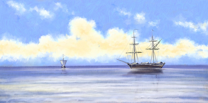 Oil paintings landscape,sea, ships, boat