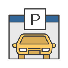 Parking place, carpark, auto shed color icon