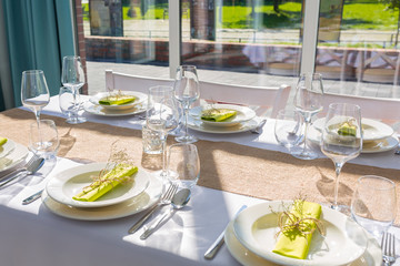 Dining table setting with decorations