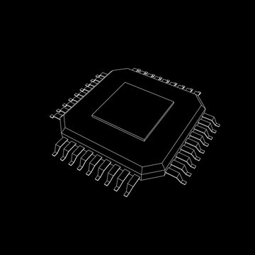 CPU processor icon. Isolated on black background.Vector outline illustration.