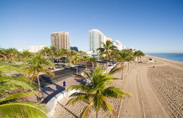 Sunrise at Fort Lauderdale Beach aerial video