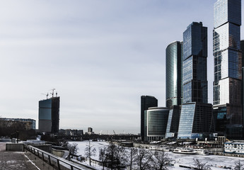 Fototapeta premium Winter view of the Moskva River and the Business Center
