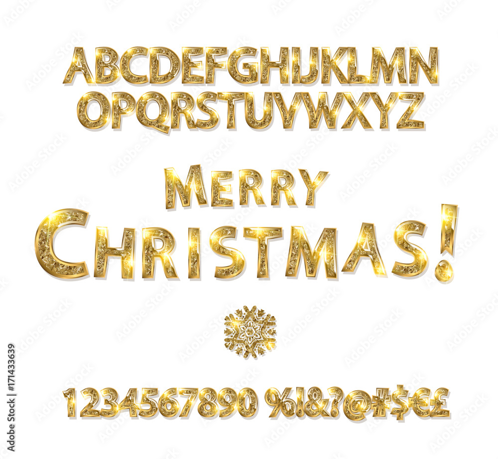 Wall mural Merry Christmas with Golden Letters and Numbers