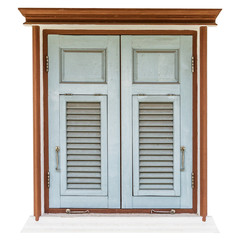 Obraz premium Isolated of closed wooden window on white background
