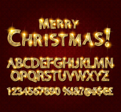 Merry Christmas with Golden Letters and Numbers