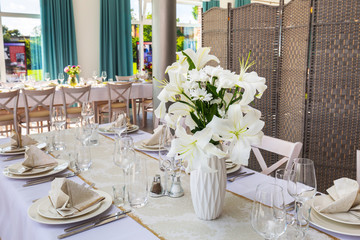 Dining table setting with decorations