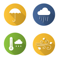 Autumn weather flat design long shadow glyph icons set