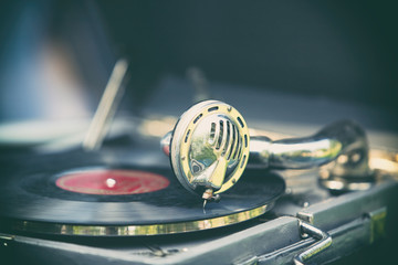 Vintage gramophone with a plate